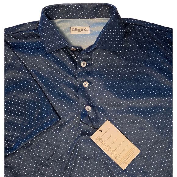 Collars & Co. Semi-spread Collar Polo, Blue Polka-dot Size Small NWT - Picture 1 of 14